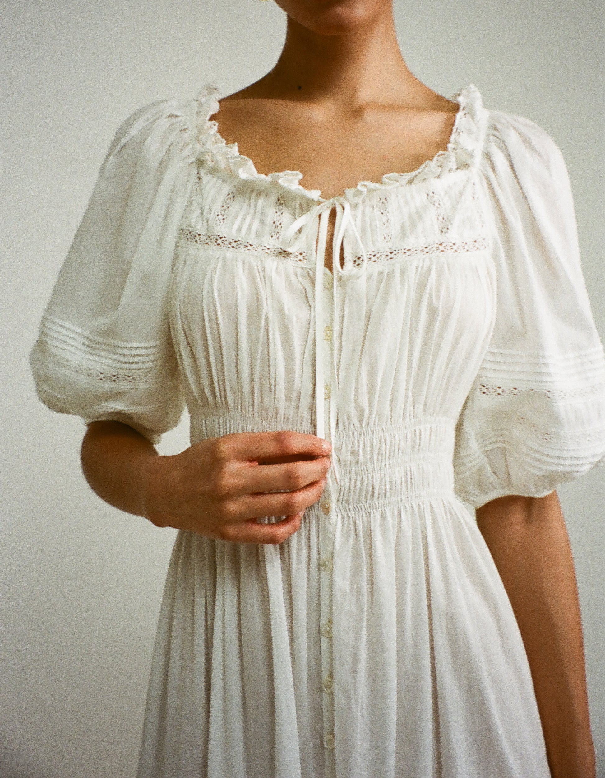 cotton midi dress with sleeves Women's Prosperina Aria White Short Sleeve | Size: M loose at skirt Sea Cotton Midi Dress |