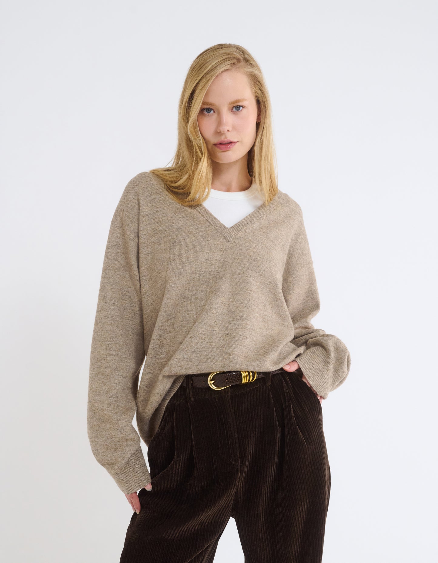 Vail V-Neck Sweater | Mocha Heather