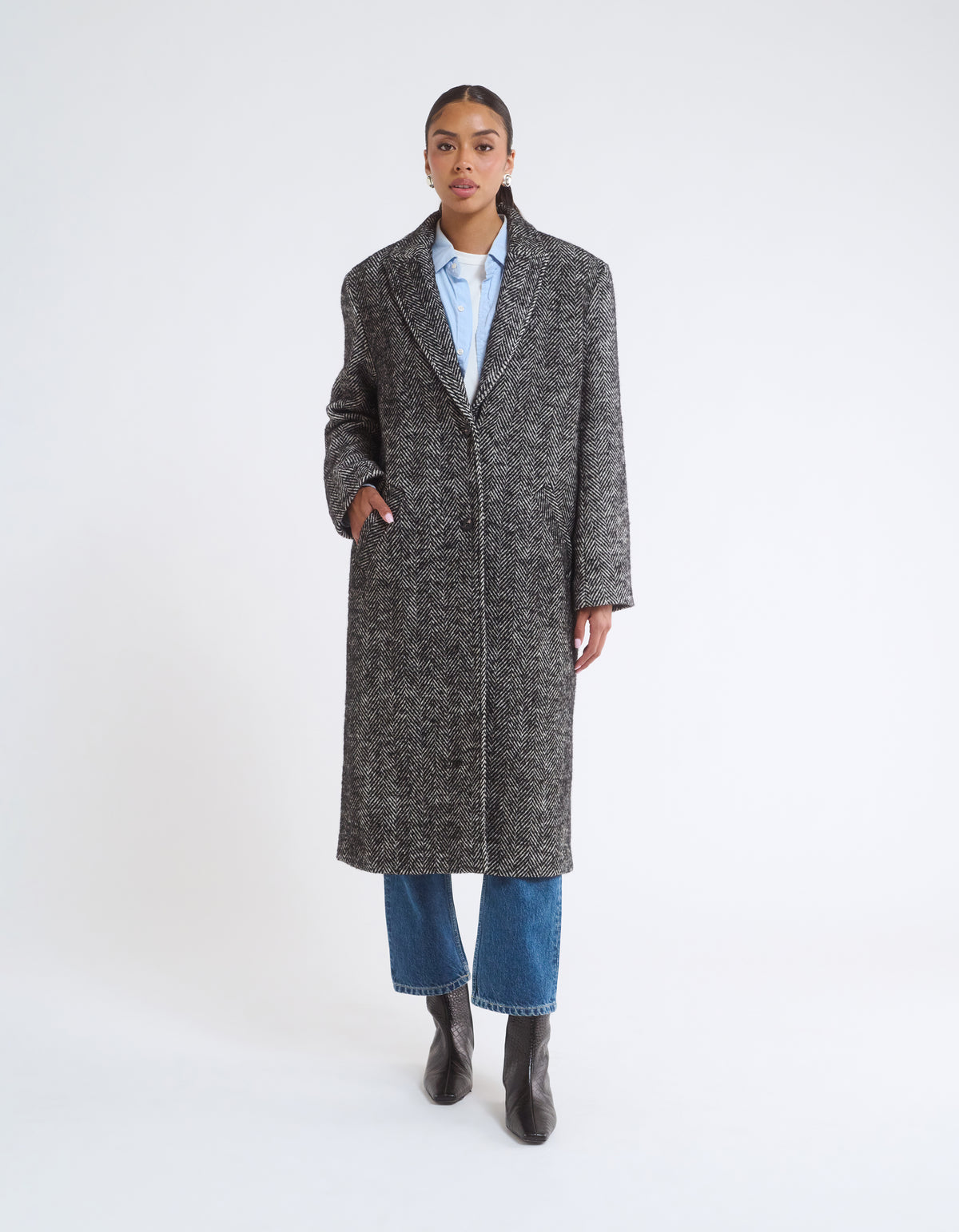 Sinatra Coat | Black Herringbone