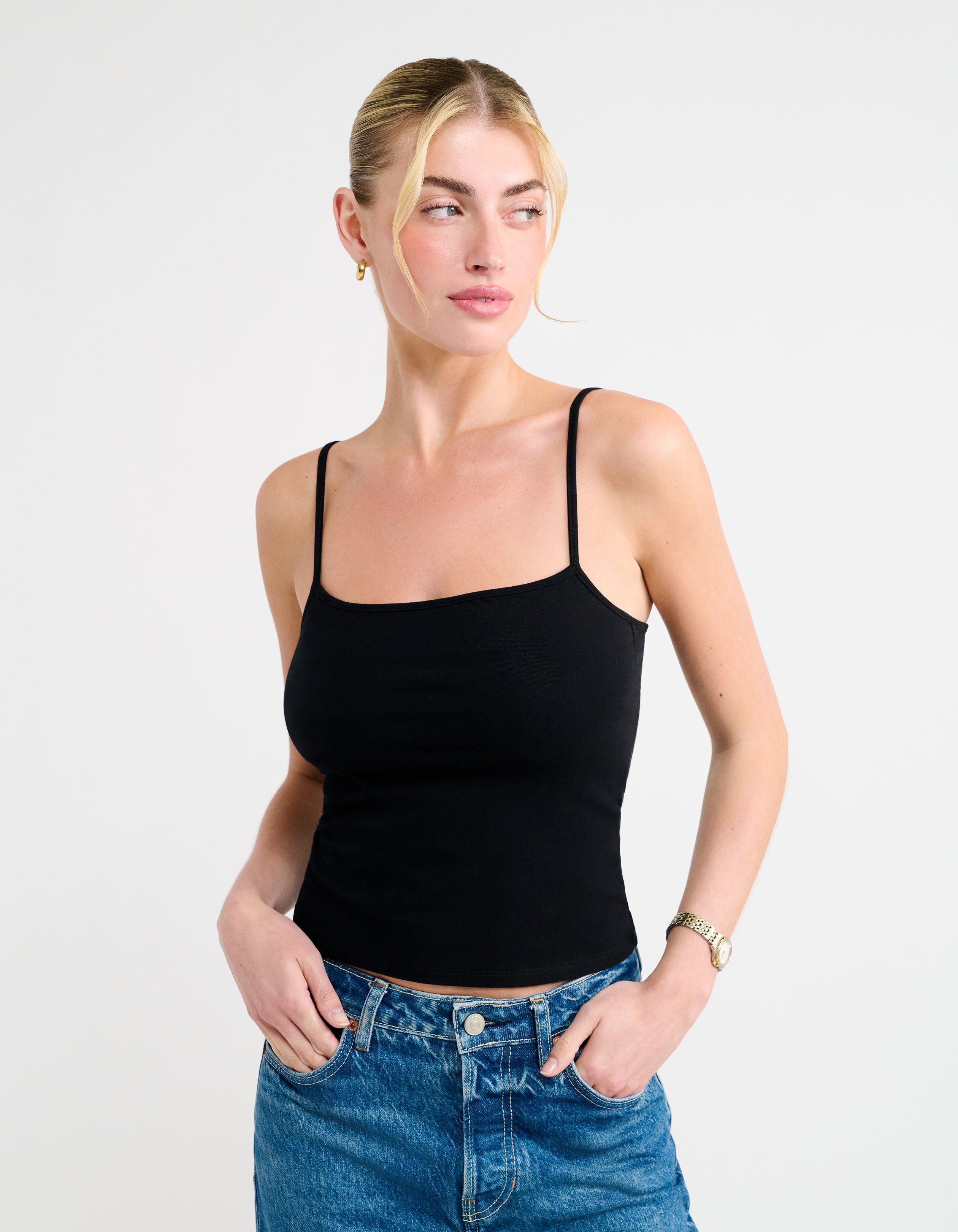 トップス ANDMARY Cotton ribbon tank black お気にいる tank ribbon cotton andmary トップス COTTON SKIMS