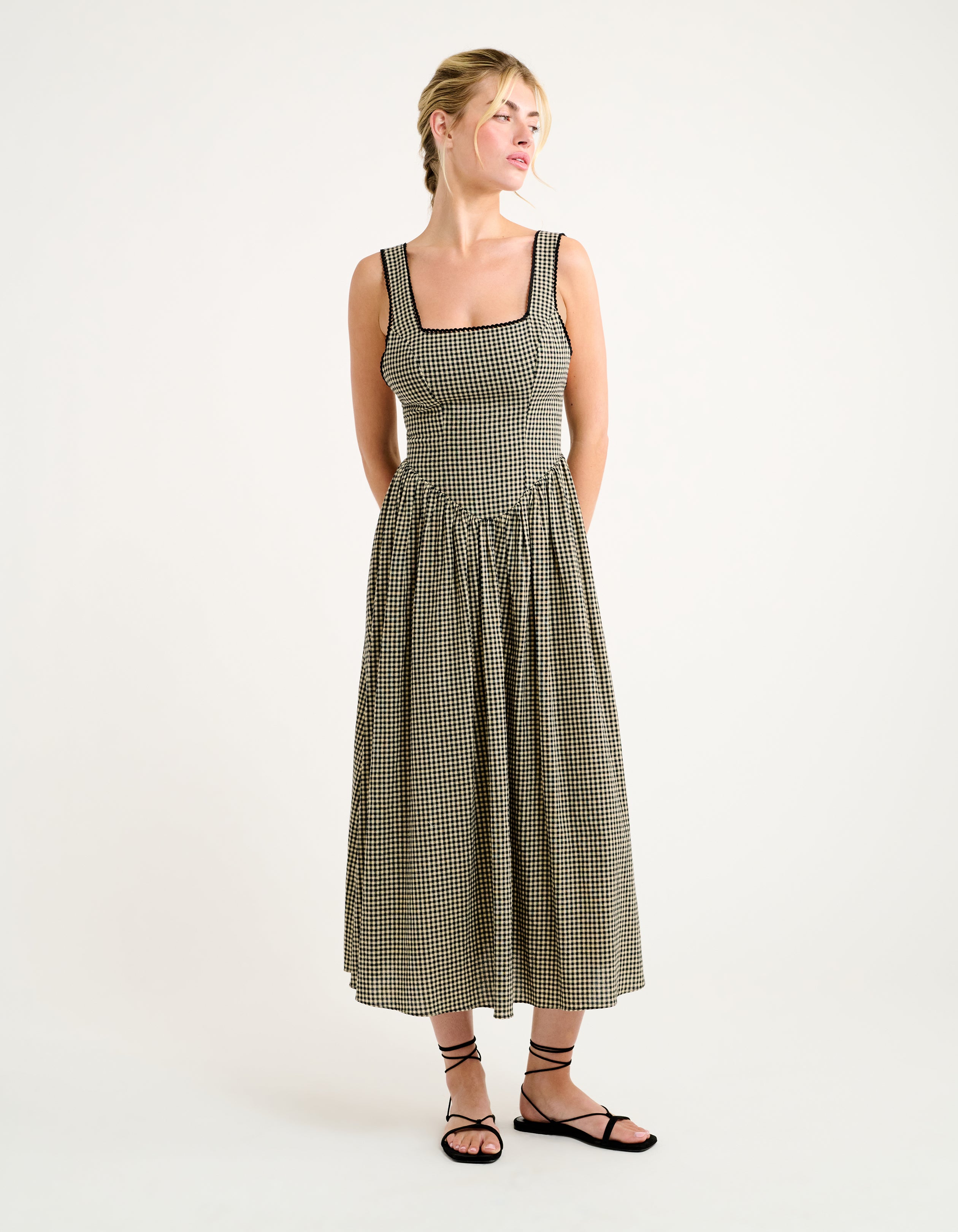 Toulouse Gingham Midi Dress | Black Gingham – Rumored