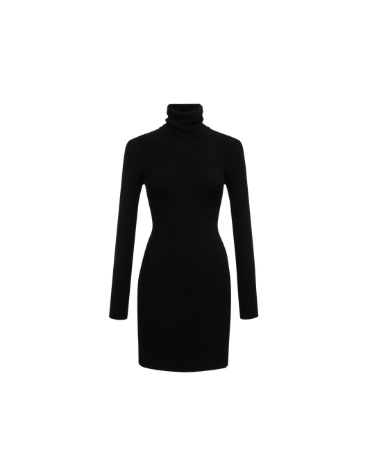 Women's Long Sleeve Turtleneck Mini Dress in Black
