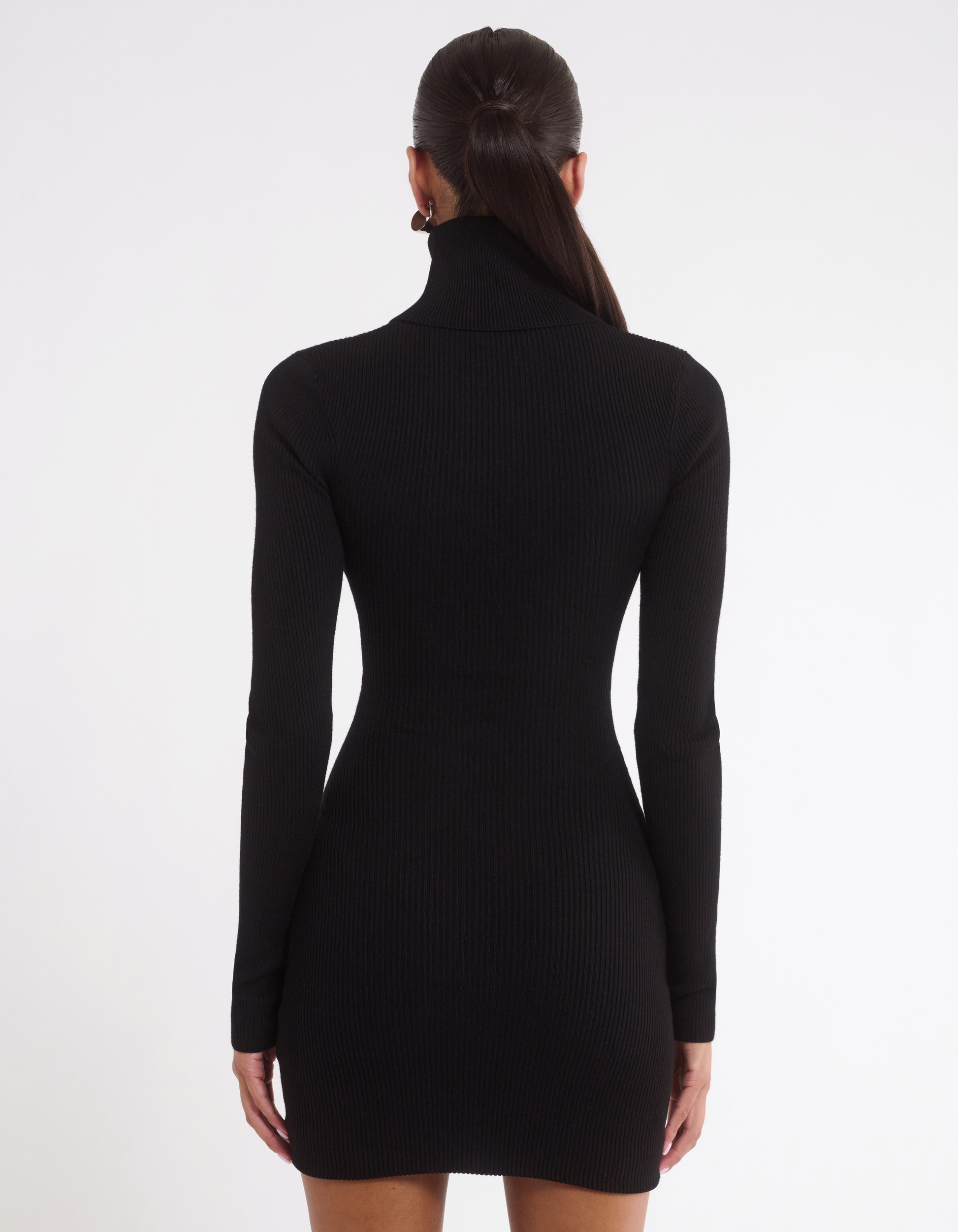 Women's Long Sleeve Turtleneck Mini Dress in Black