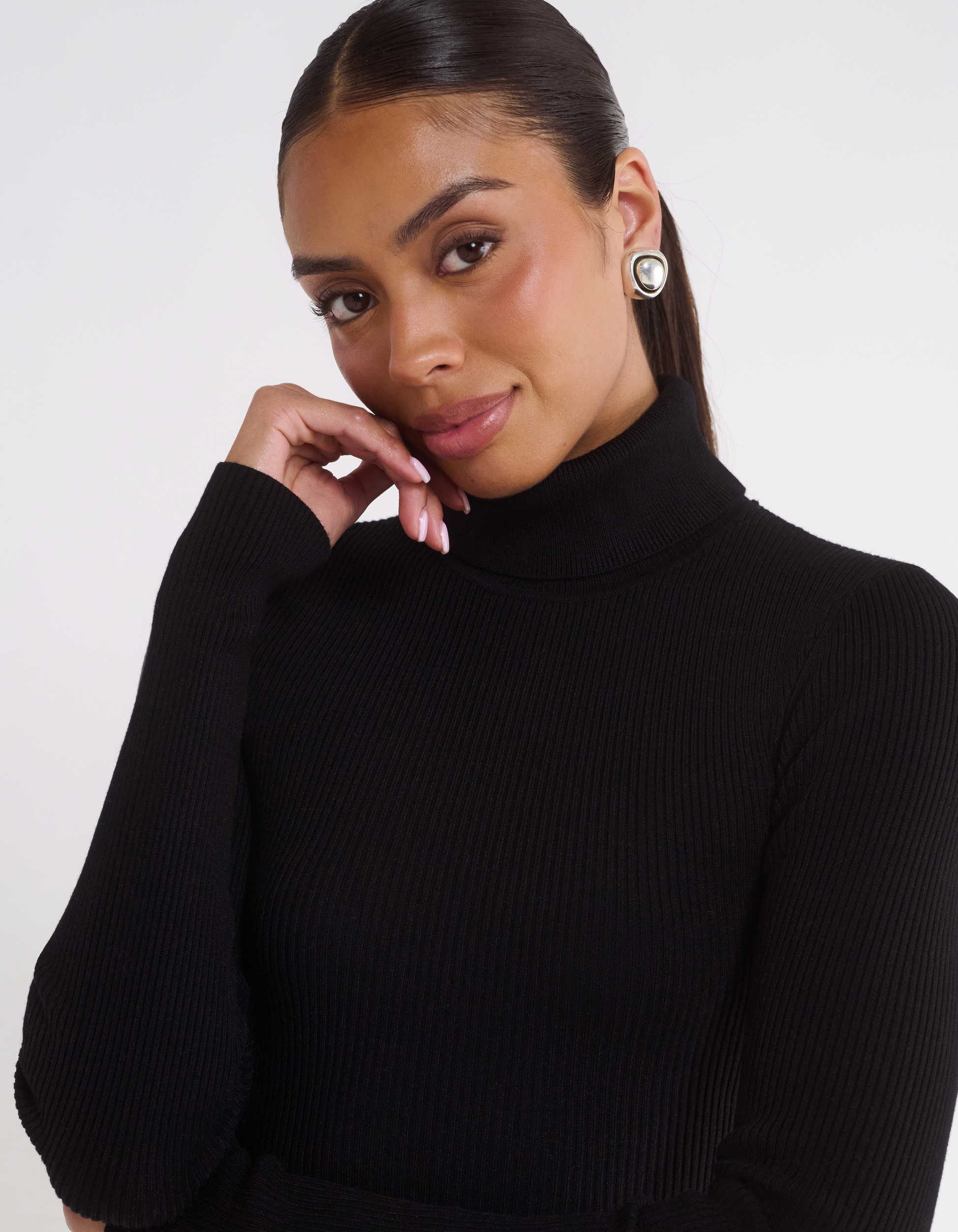 Long Sleeve Turtleneck Top in Black