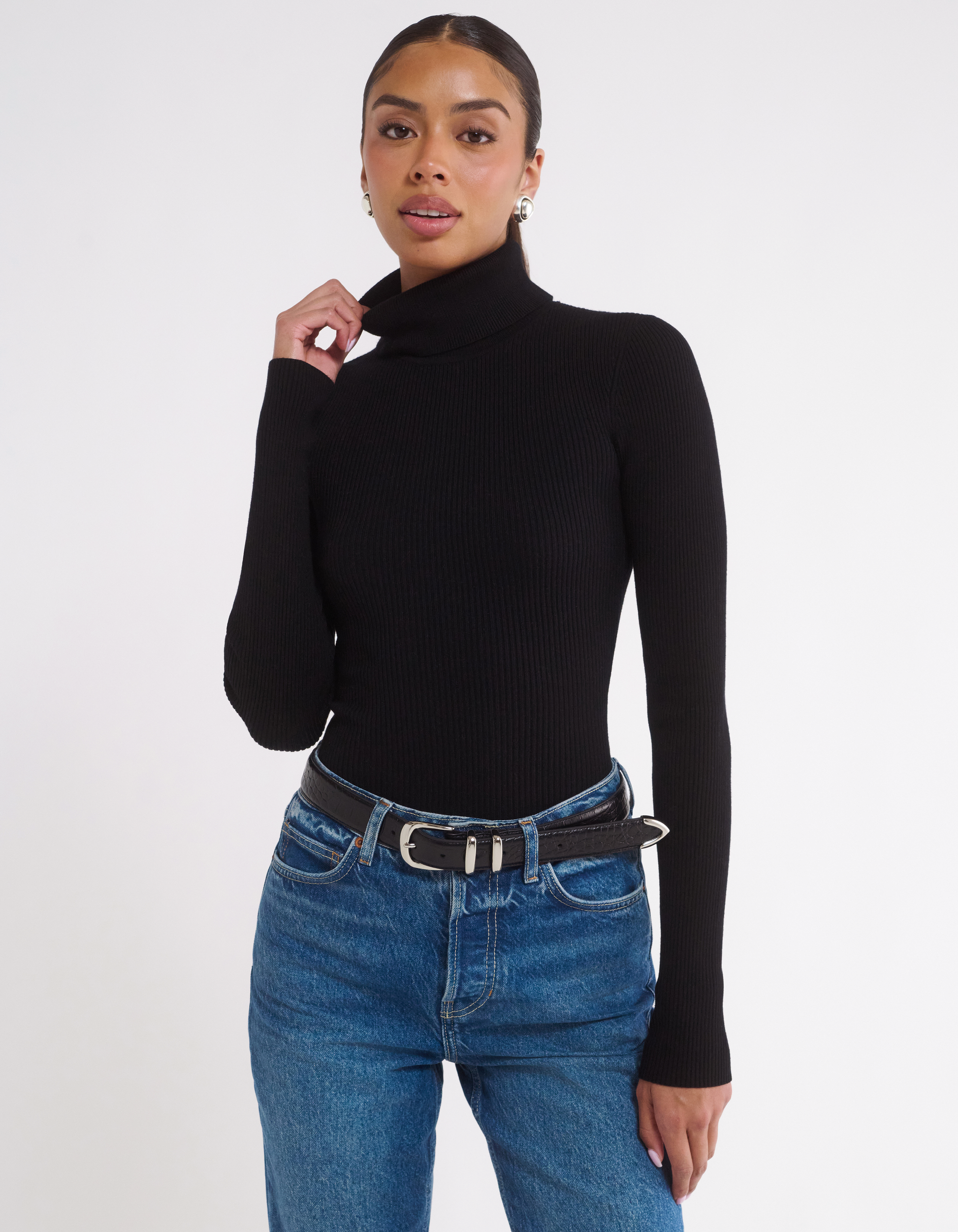 Long Sleeve Turtleneck Top in Black