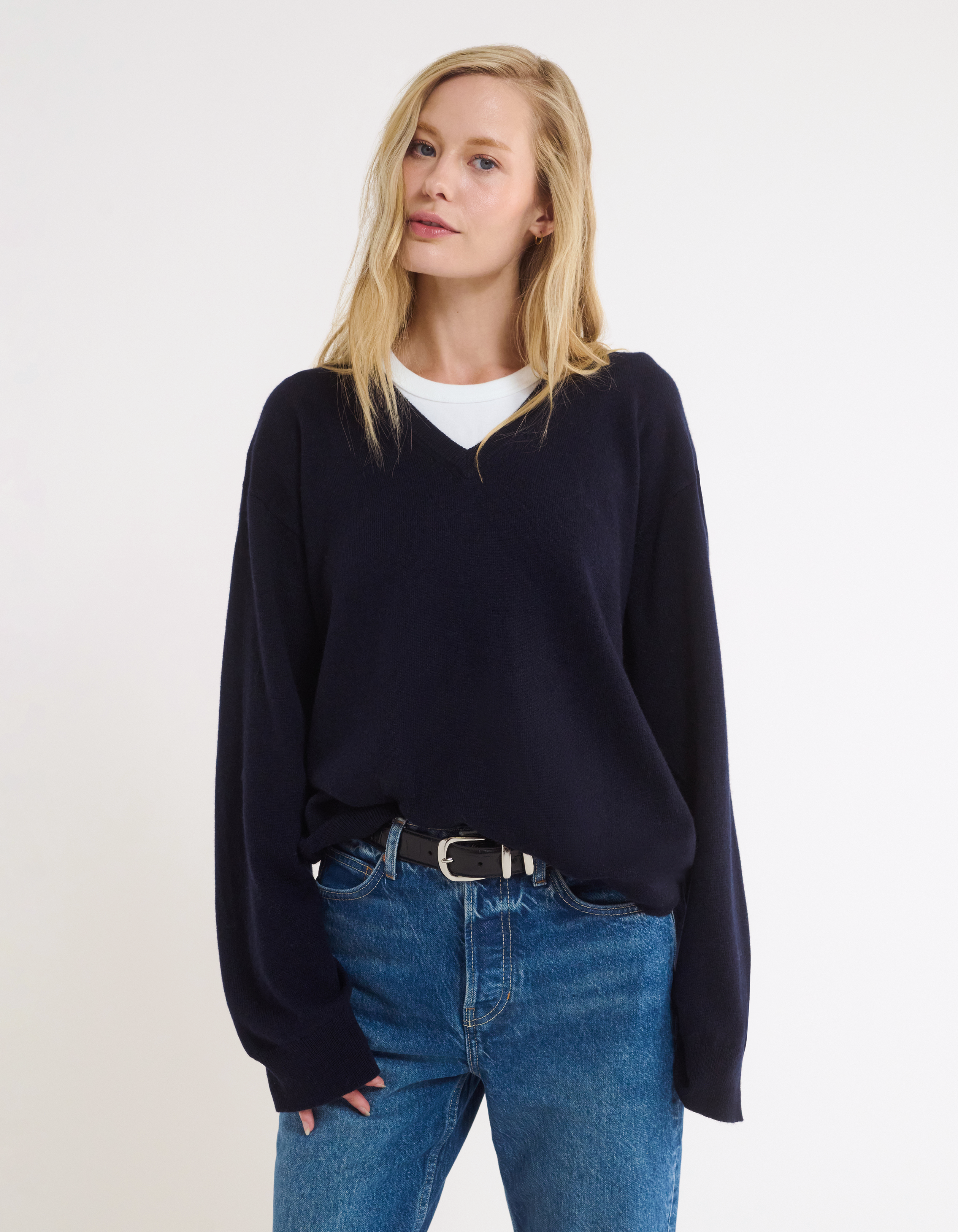 Vail V-Neck Sweater in Navy | Shop Women's Knitwear
