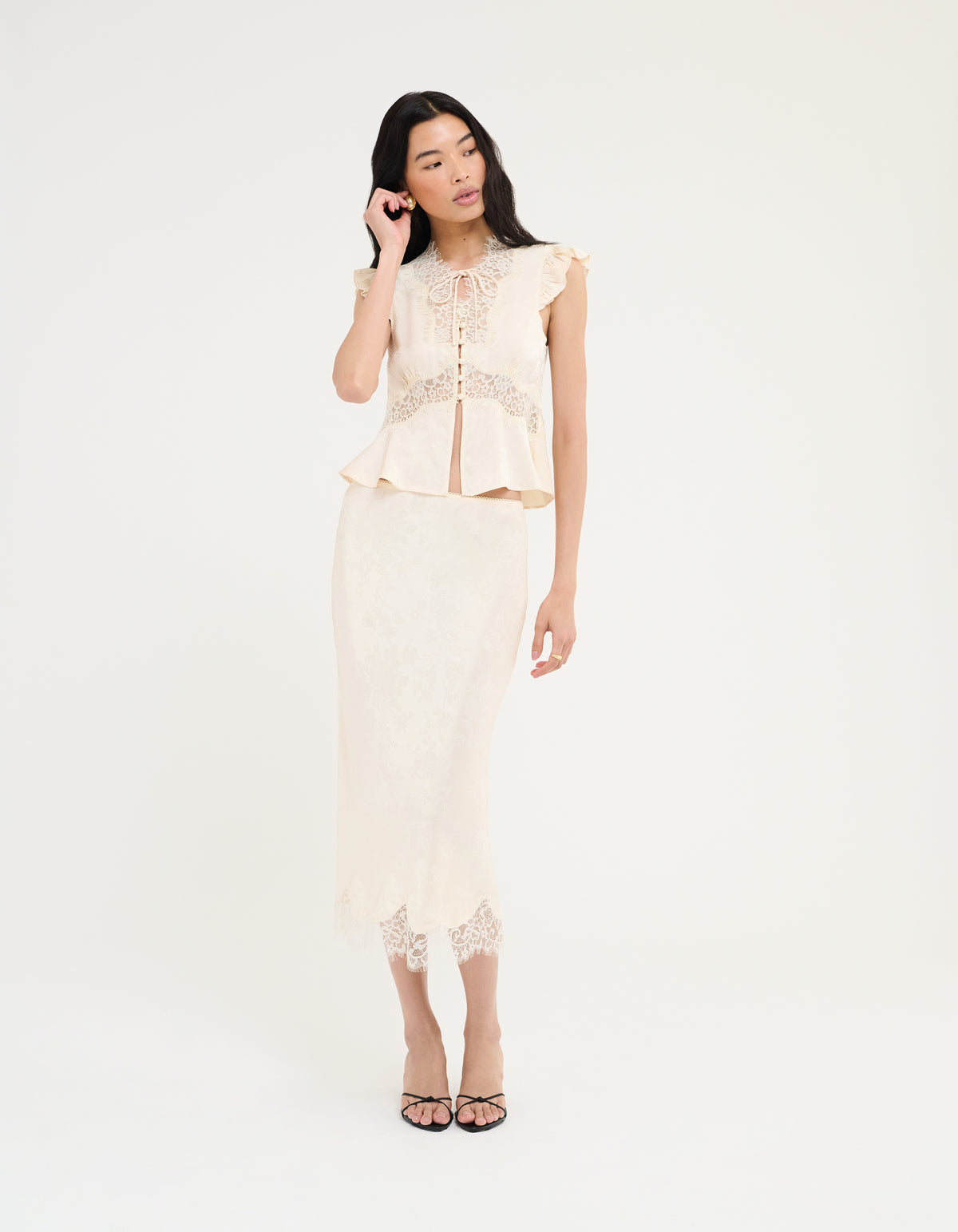 Lady Lace Midi Skirt | Ivory Jacquard