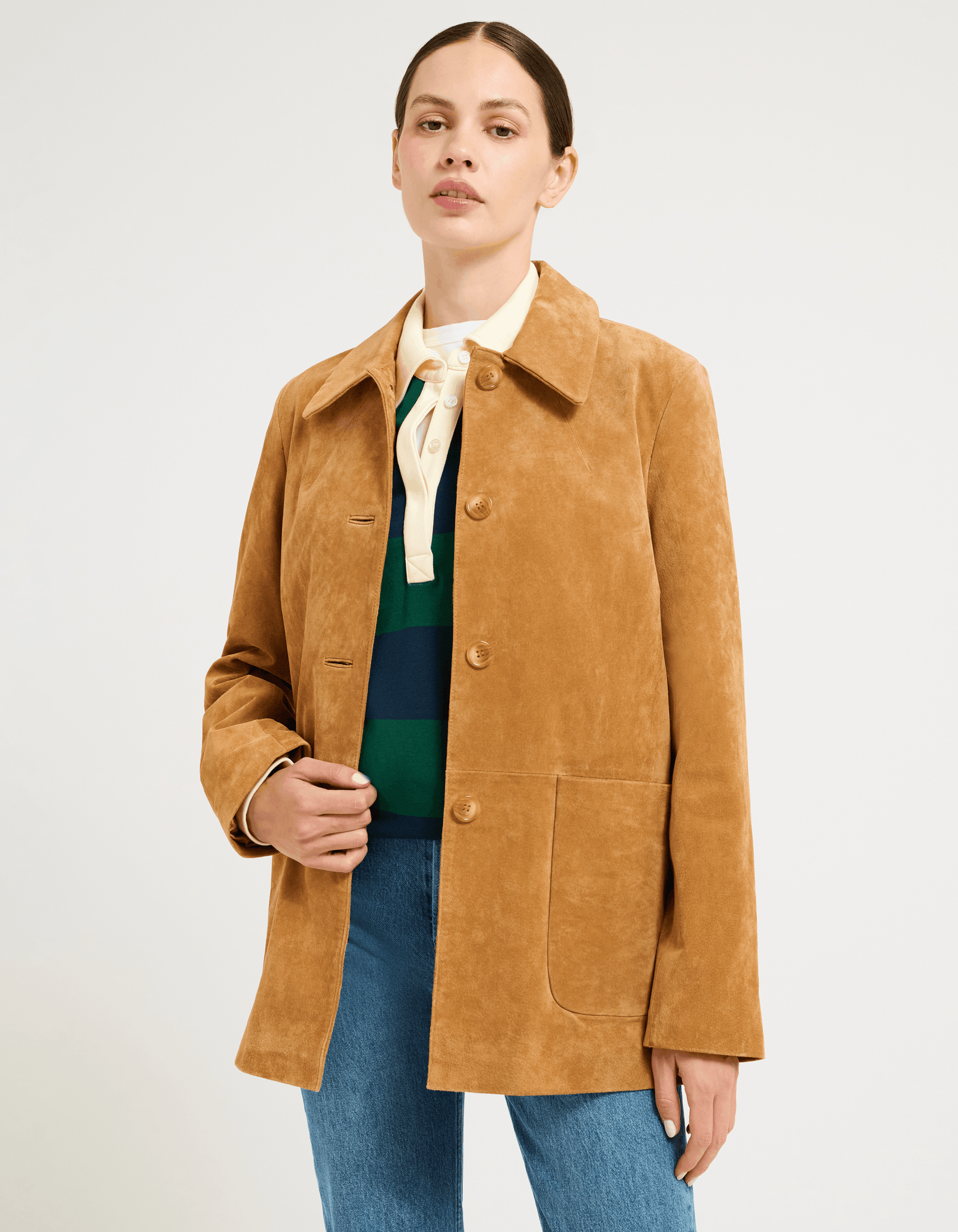 Genuine suede, Button up front Suede Jacket with Chore pockets, Boxy fit