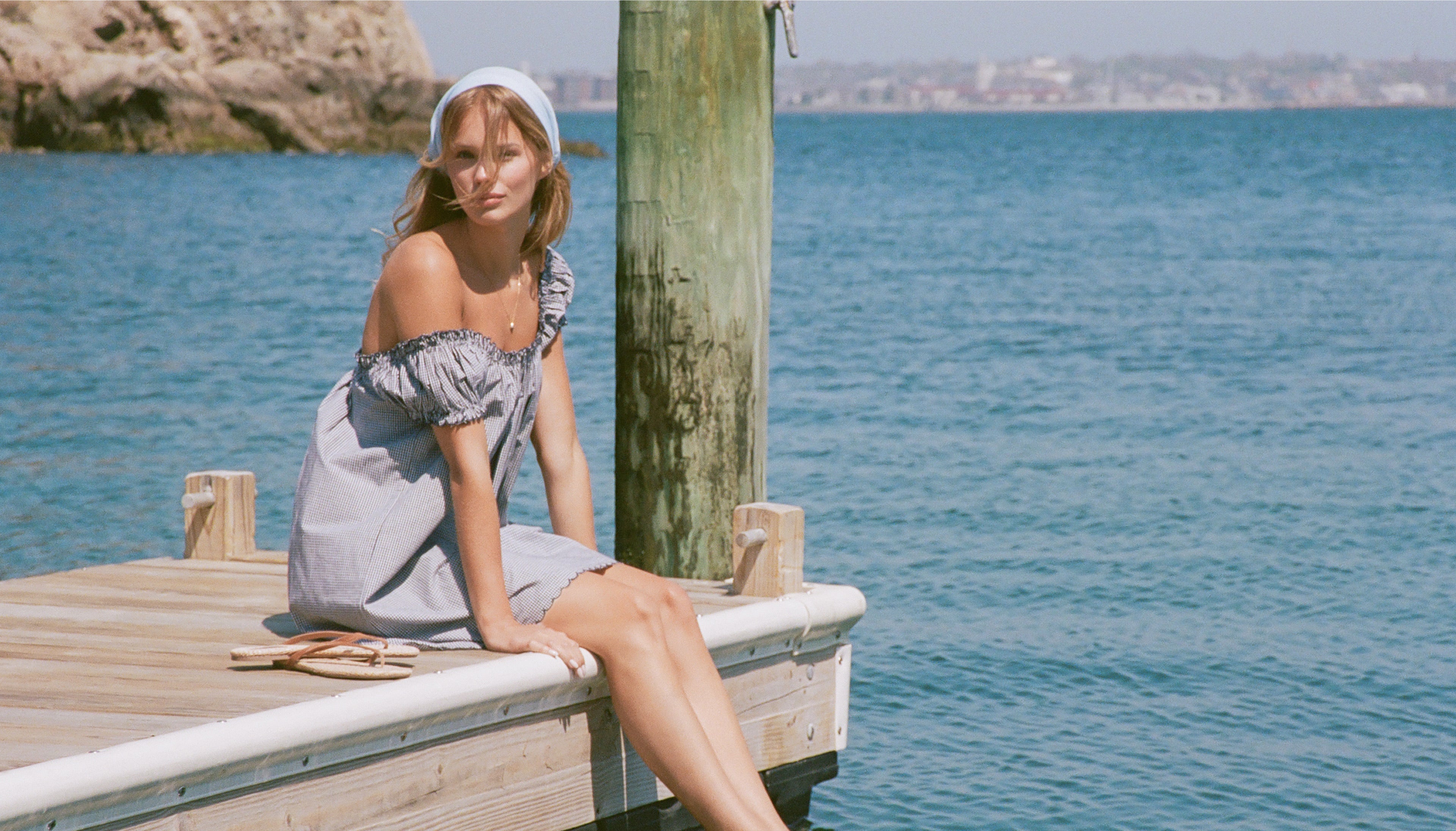 Featuring Slowtide Mini Dress in Navy Gingham