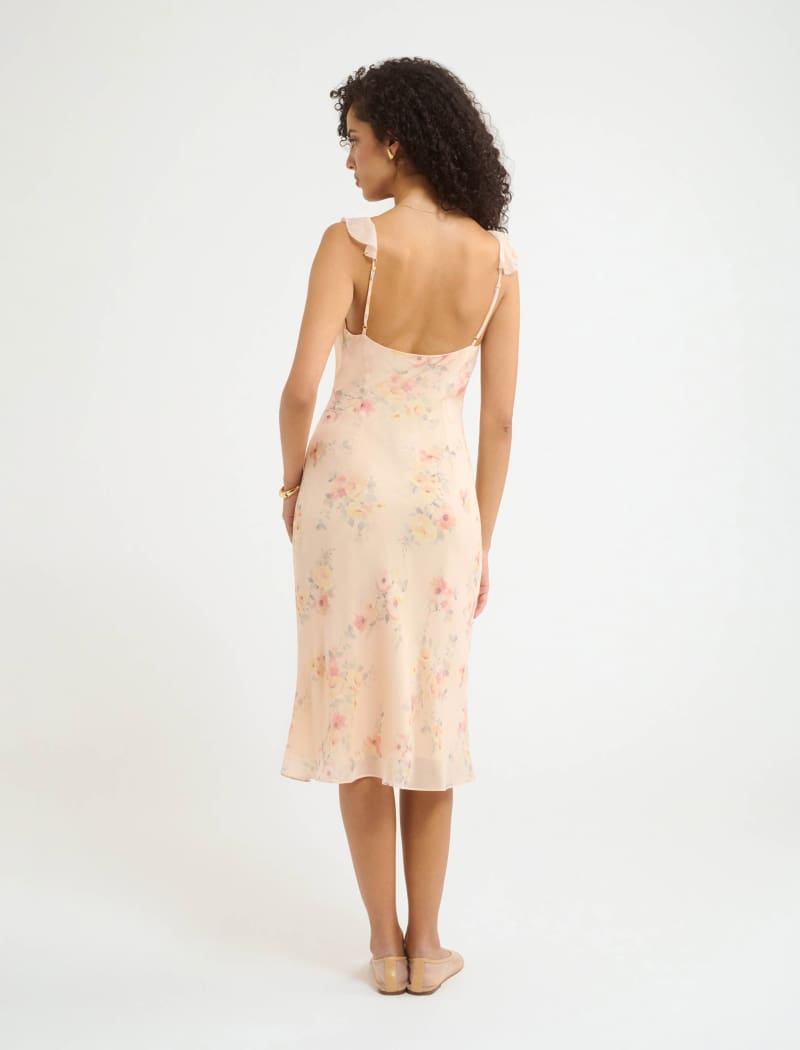 knee length dresses for ladies Pink Floral-Print Midi Casual Dress with Pockets– PromGirl main image 1