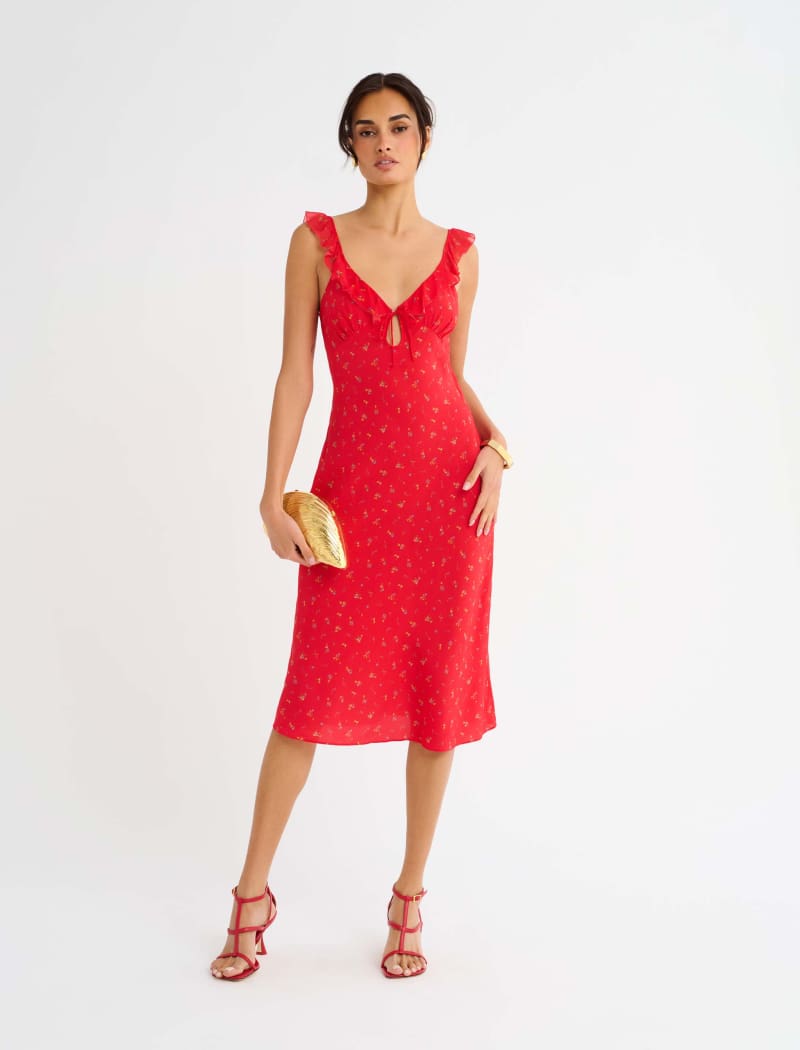 Butterfly Midi Dress in Coral Meadow