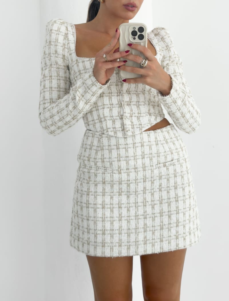 Coco Mini Skirt | Pearl Shimmer Tweed - Mini Skirt