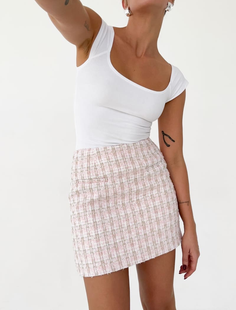 Coco Mini Skirt | Pink Shimmer Tweed - Mini Skirt