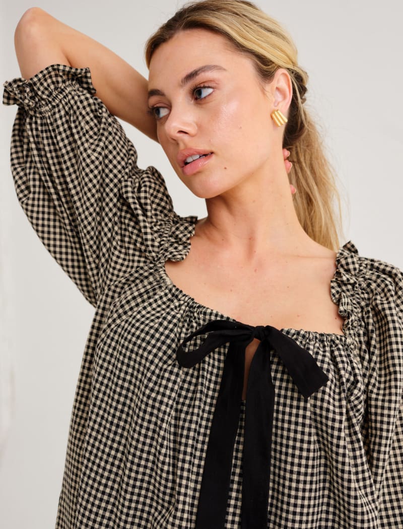 Darling Mini Dress | Black Gingham | Size XXS