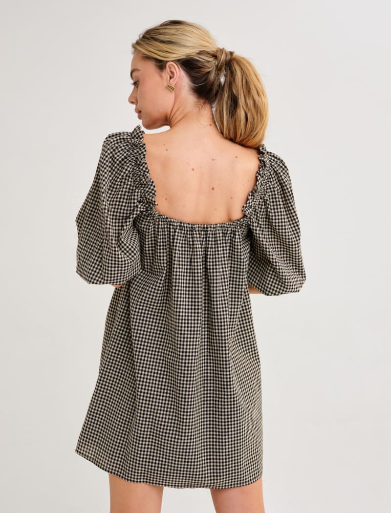 rumored heirloom mini dress Darling Mini Dress | Black Gingham | Size XXS