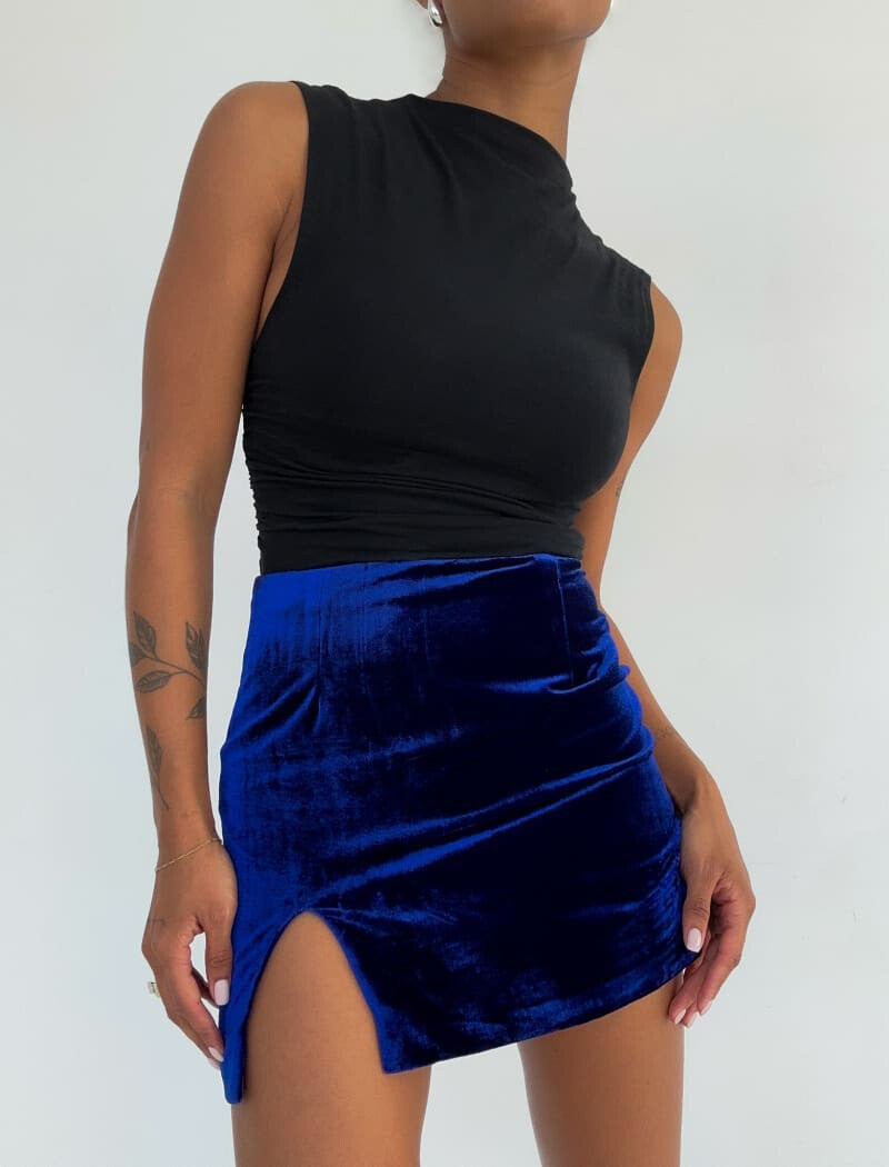 Eighteenth Century Mini Skirt | Cobalt Velvet - Mini Skirt