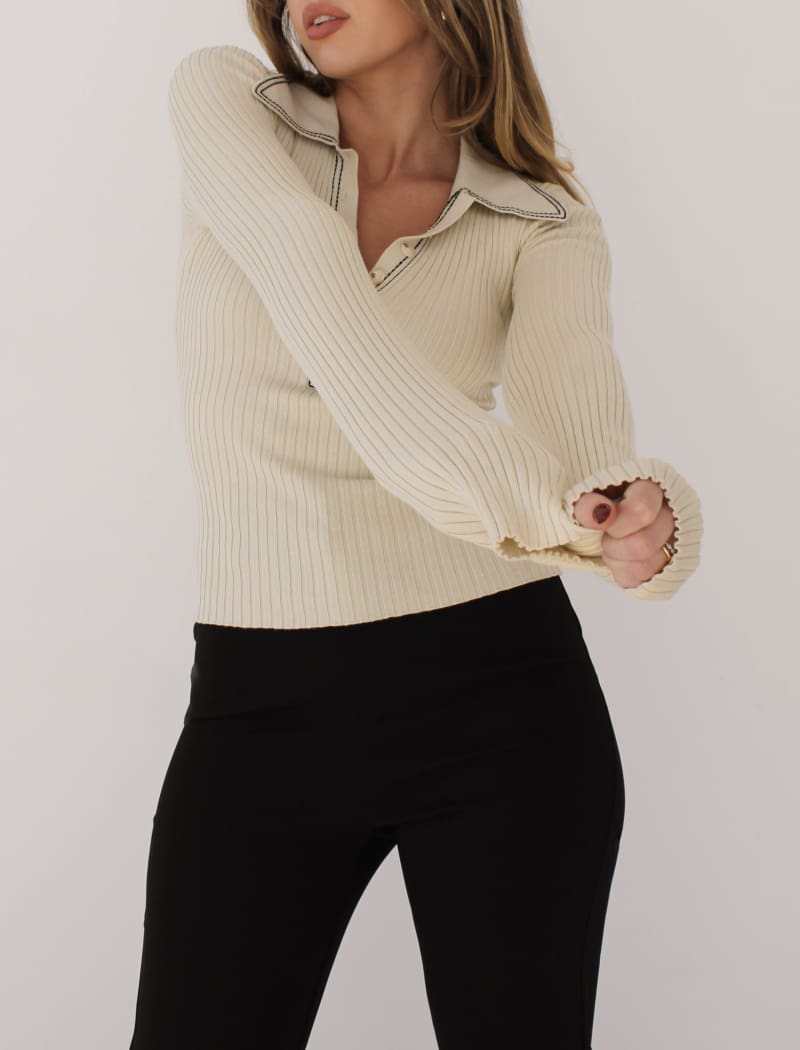 Equestrian Knit Top | Ivory - Long Sleeve
