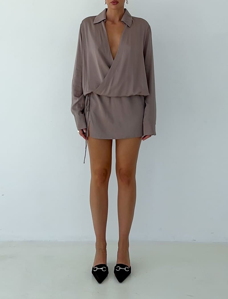 Executive Mini Dress | Taupe - Mini Dress