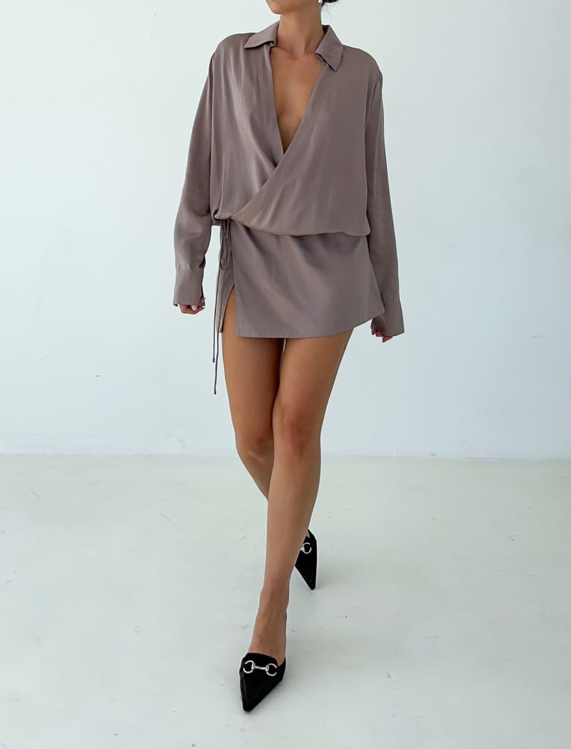 Executive Mini Dress | Taupe - Mini Dress