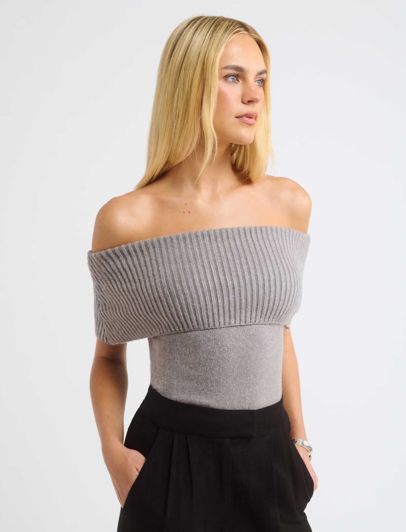 Fairfield Foldover Top | Heather Grey - Off-the-Shoulder Top