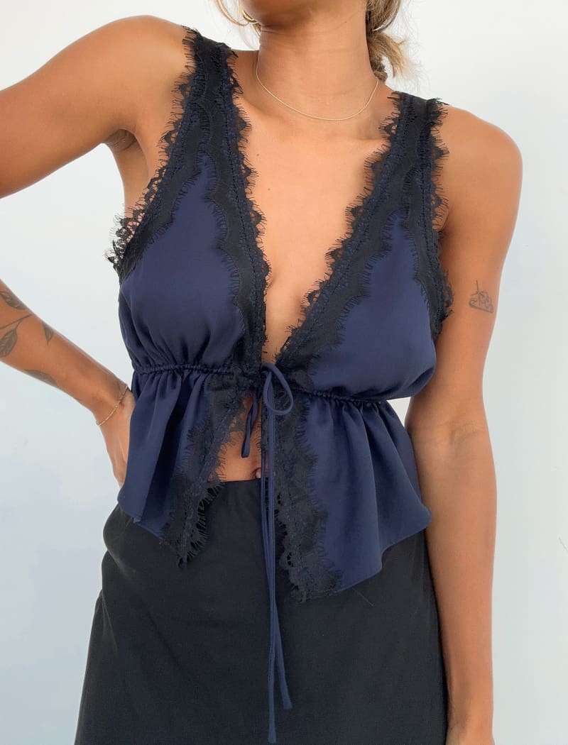 Lady Lace Top | Navy - Camis and Tanks
