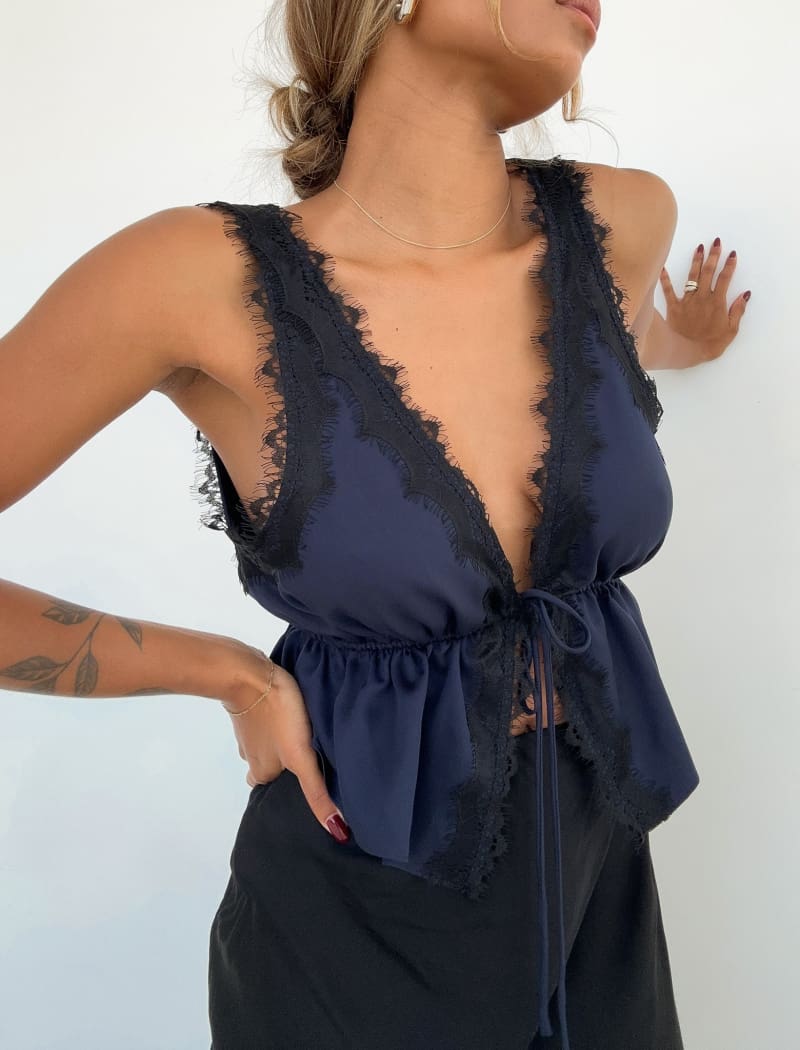 Lady Lace Top | Navy - Camis and Tanks