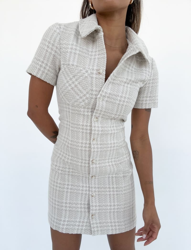 Notting Hill Mini Dress Beige Glen Plaid Rumored