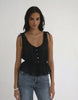 Cotton Peplum Tank top with lace trims, and micro ties.