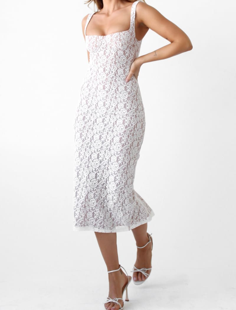 Runway Midi Dress | White Lace