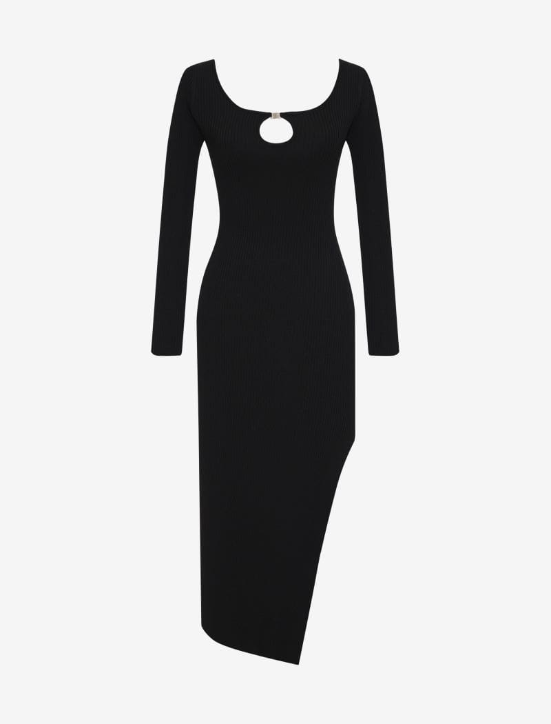 Skimmer Sweater Dress | Black - Midi Dress
