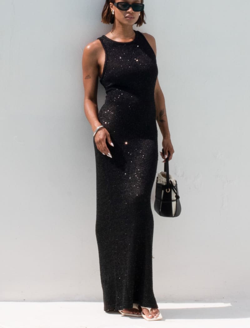 Stella Maxi Dress | Black Sequin
