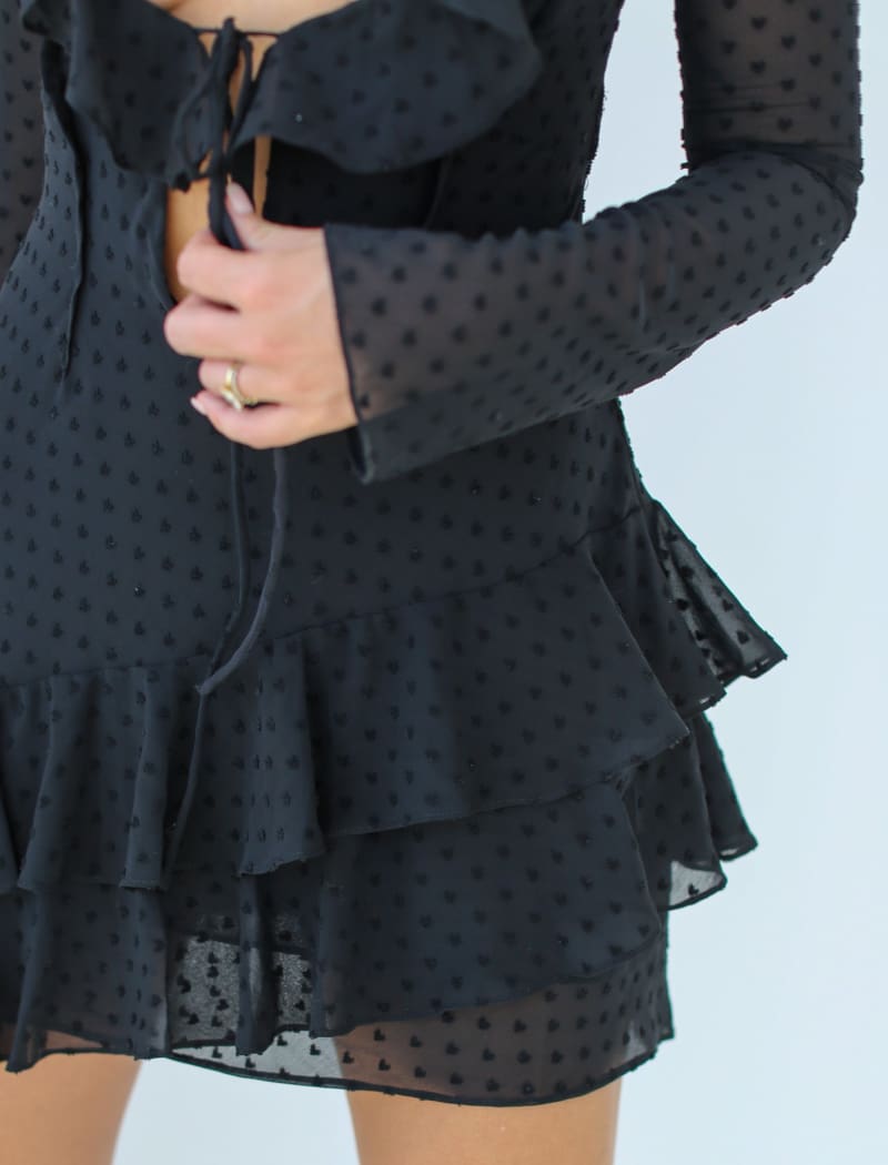 Waterfall Mini Dress | Black Clip Dot - Mini Dress
